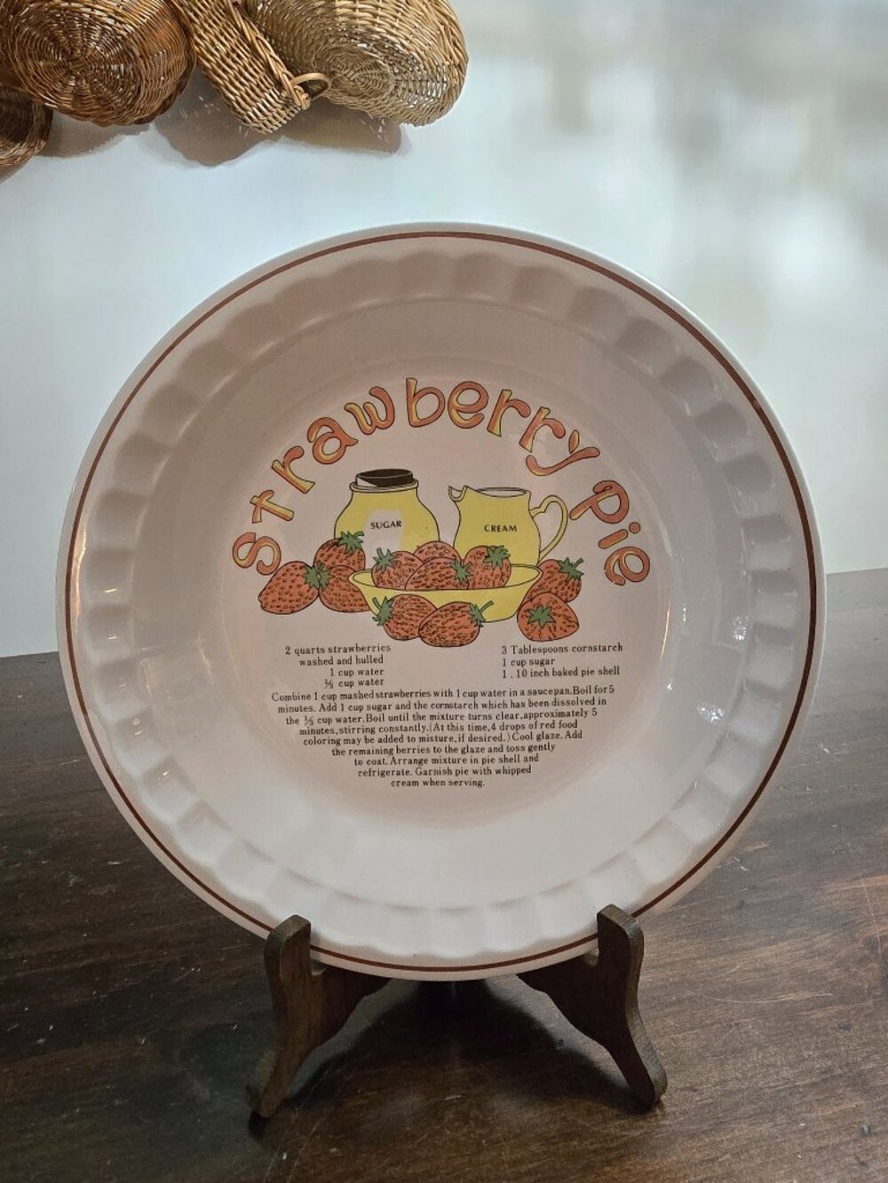 Vintage Strawberry Pie Recipe Plate Ceramic Deep Dish